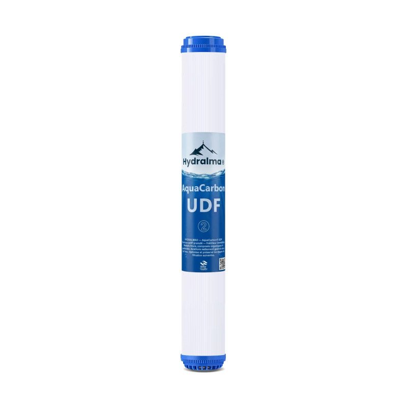 Cartouche de filtre à eau charbon actif granulé AquaCarbon UDF Hydralma® format jumbo 20 pouces (Étape 2)