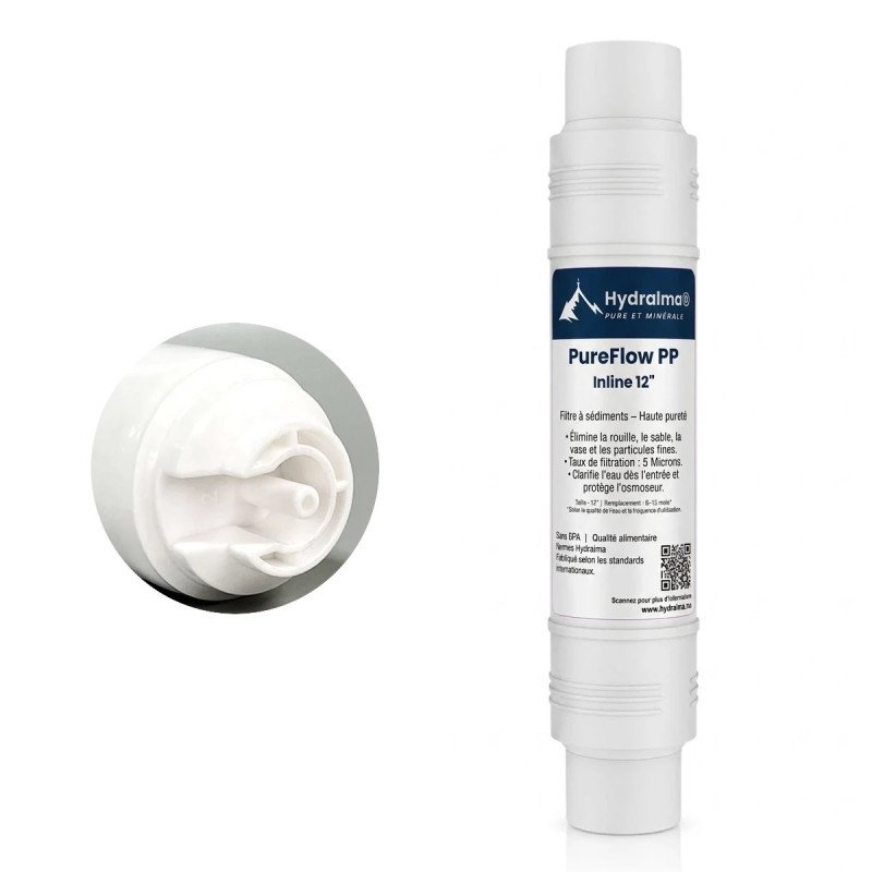 Cartouche de filtre à eau sédiments PureFlow PP Inline 12 pouces 5 microns Hydralma® pour osmoseur compact au Maroc