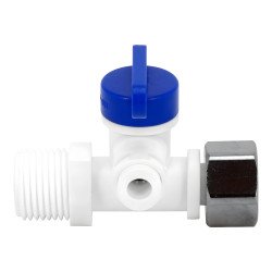 Vanne de raccordement en T pour osmoseur avec filetage 1/2 mâle, écrou métallique femelle 1/2 et sortie rapide 1/4 au Maroc