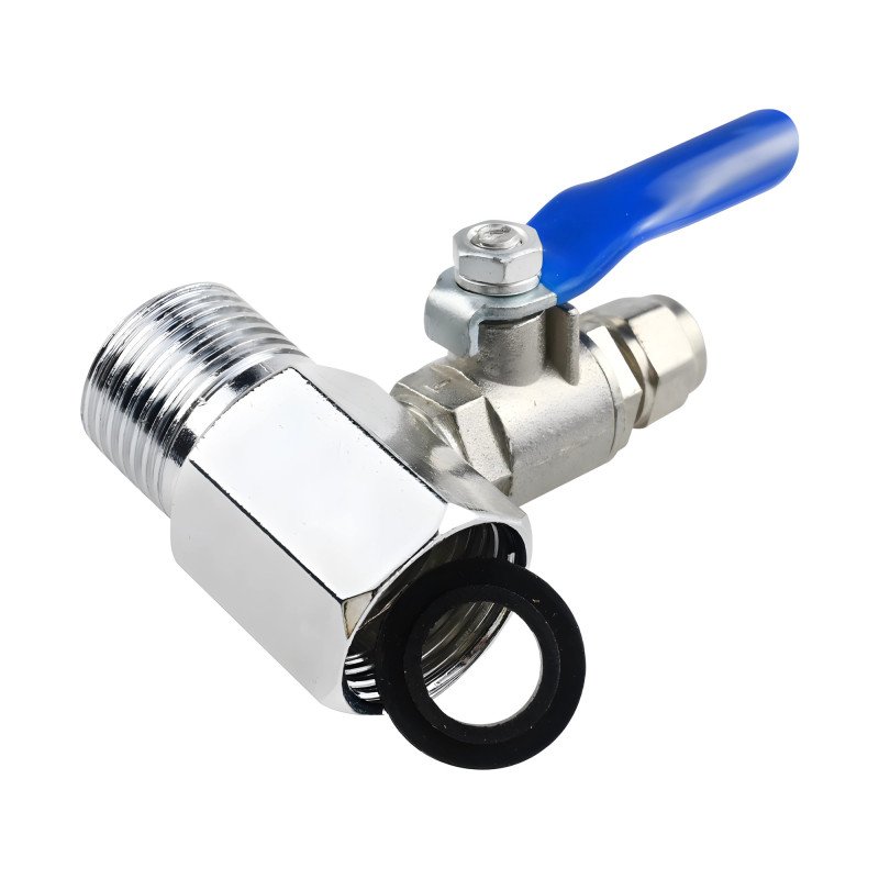 Vanne d'alimentation osmoseur 1/2 vers 1/4 avec raccord chromé et joint noir, pièce pour filtre à eau au Maroc.