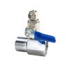 Raccord prise en charge osmoseur 1/2 - 1/4, vue de profil du robinet métallique à manette bleue pour filtre à eau Maroc.