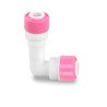 Clapet anti-retour coudé 1/4 pour osmoseur, raccord plastique blanc protégeant la membrane RO au Maroc.