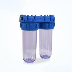 Porte-filtre 10 pouces double en vue de biais, bocaux transparents de purificateur d'eau pour le marché marocain.
