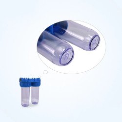 Bocal transparent de porte-filtre double 10 pouces, aperçu de l'intérieur et du joint d'étanchéité pour eau au Maroc.