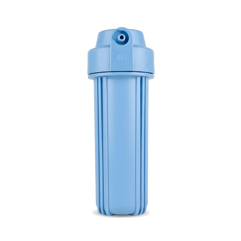 Porte-filtre bleu 10 pouces anti-UV avec connexion rapide 3/8 pour osmoseur et filtration d'eau domestique au Maroc.