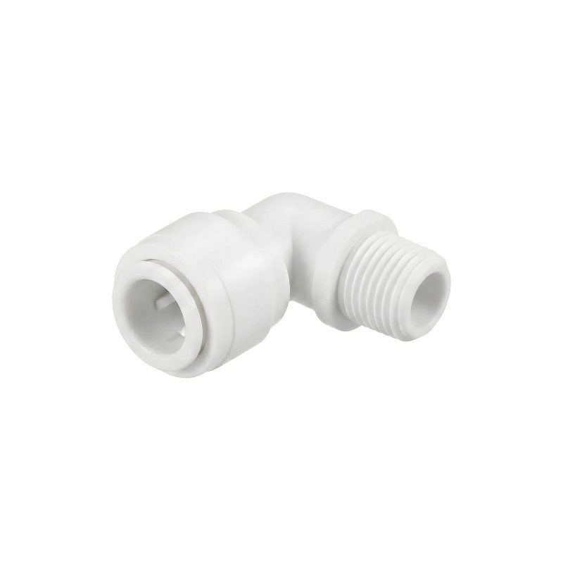 Raccord coudé rapide 3/8 filetage mâle 1/4 en plastique blanc pour osmoseur, pièce de rechange plomberie au Maroc.
