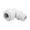Connecteur coudé osmoseur 3/8 vers 1/4 mâle, vue du filetage et de l'embout rapide pour purificateur d'eau Maroc.