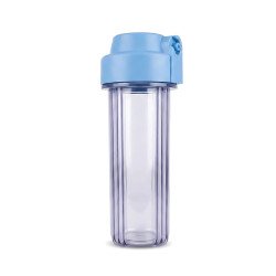 Bocal filtre à eau transparent 10 pouces à tête bleue, boîtier pour système de purification d'osmoseur au Maroc.