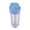 Tête bleue de porte-filtre osmoseur 10 pouces, vue plongeante sur le bocal transparent pour filtration au Maroc.