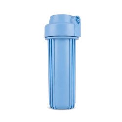 Porte-filtre 10 pouces bleu traité anti-UV profil droit, compatible avec les cartouches de filtration standards.