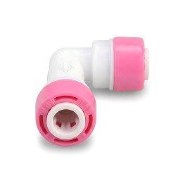 Clapet anti-retour coudé 1/4 : raccord à connexion rapide blanc pour système d'osmose inverse et filtre à eau au Maroc.