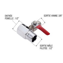 Raccord d'alimentation 1/2" avec vanne 3/8" : pièce cuivre pour branchement de purificateur d'eau potable au Maroc