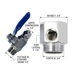 Vanne Prise en Charge Laiton 3/4" vers 1/4" Osmoseur | Hydralma