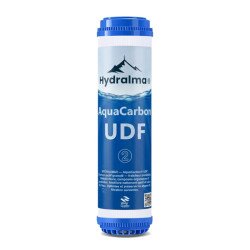 Filtre charbon actif Hydralma AquaCarbon UDF : cartouche n°2 pour réduction du chlore et des odeurs au Maroc.
