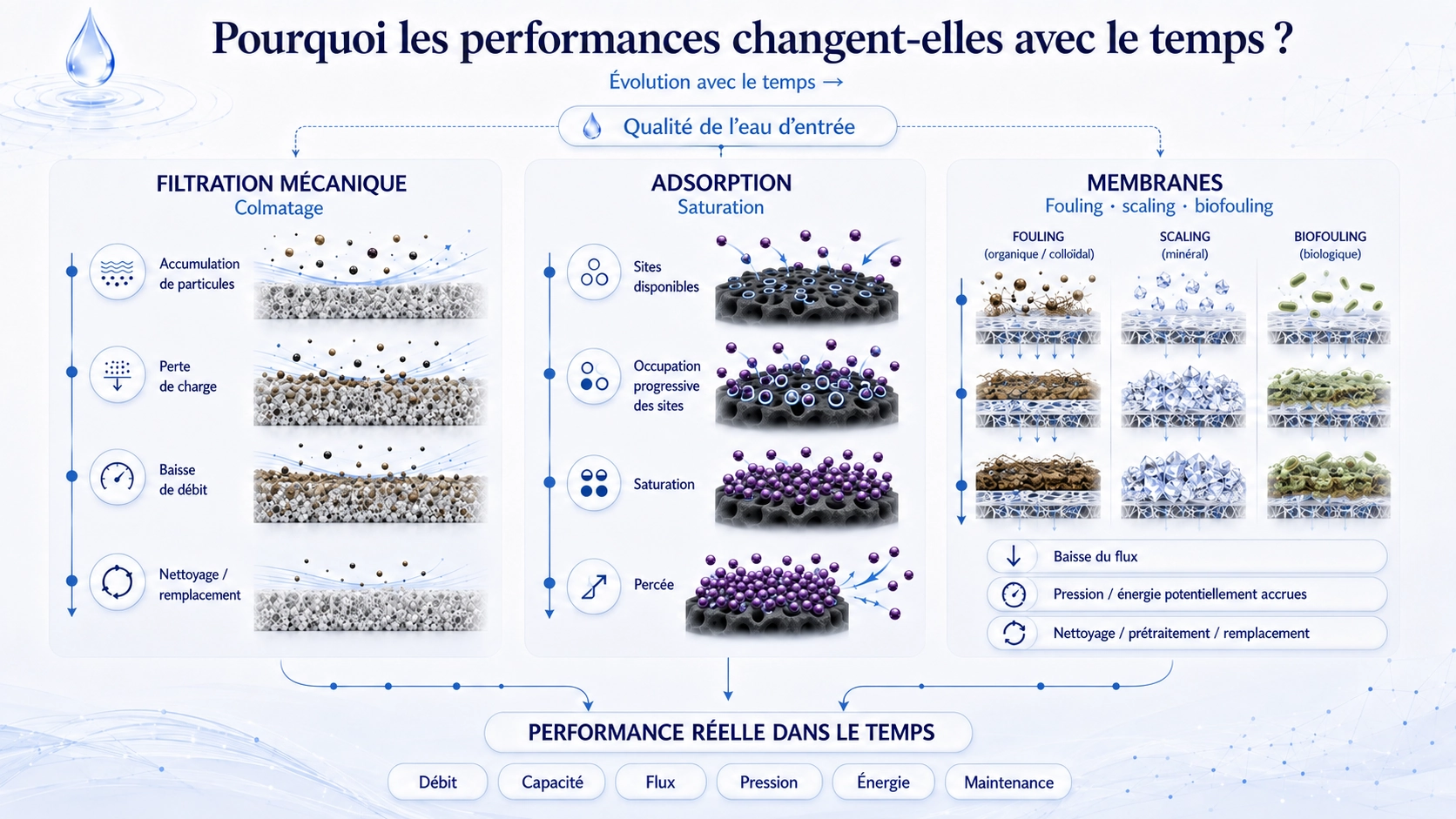 Effets du colmatage, de la saturation et de l’encrassement membranaire sur la performance d’un traitement de l’eau