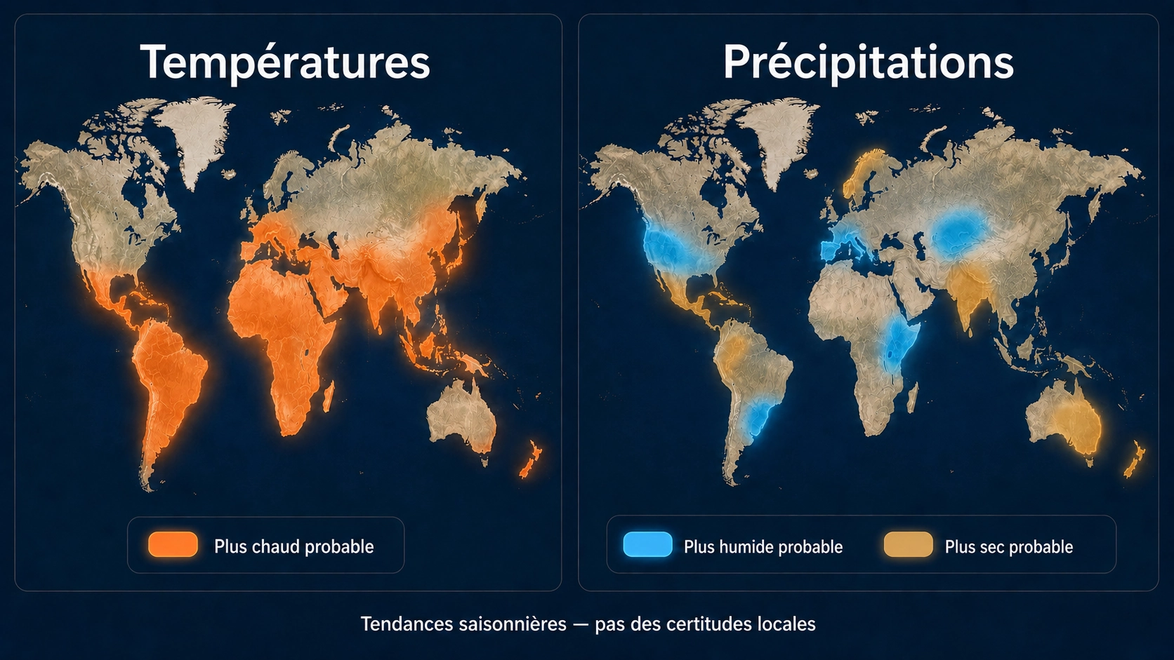 Carte mondiale des tendances de température et de précipitations pour août-octobre 2026