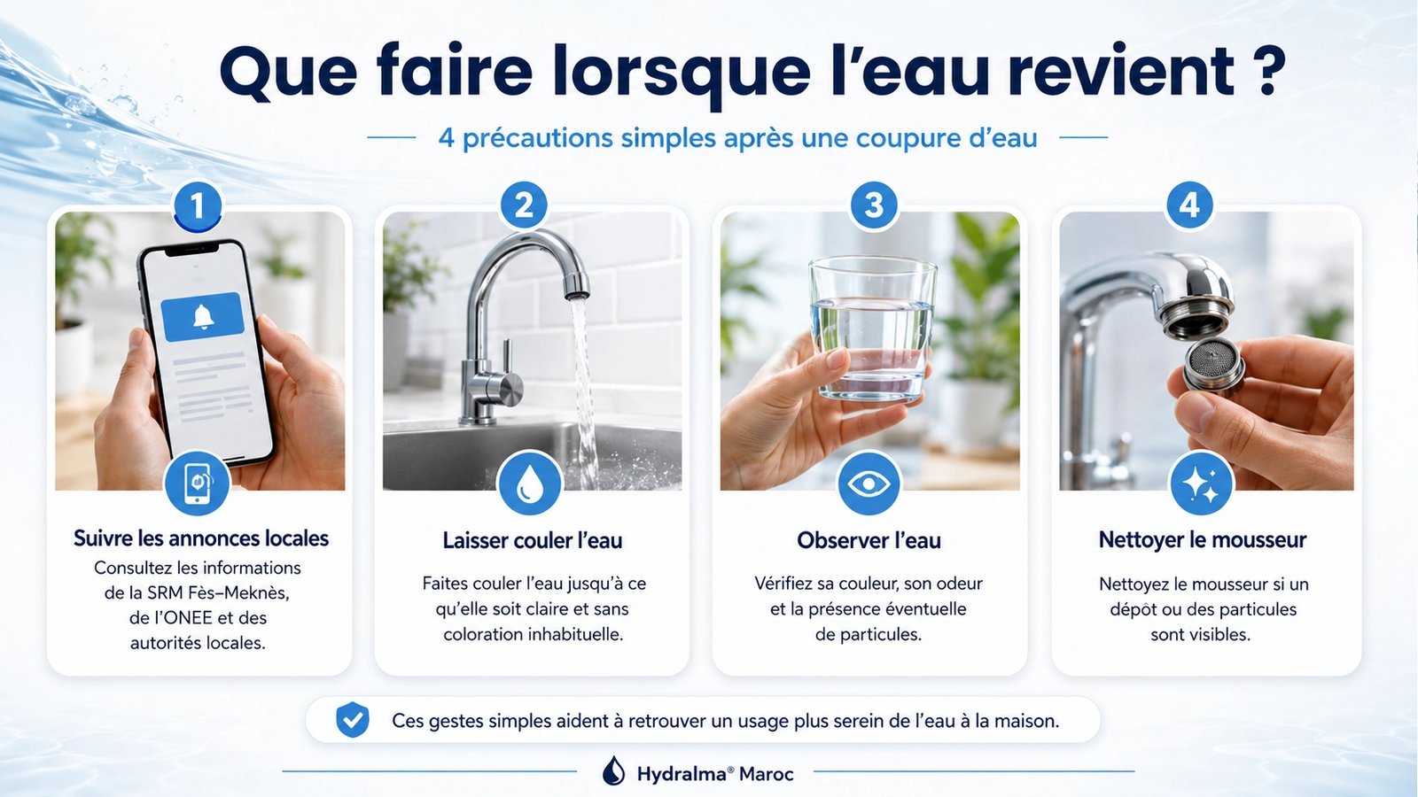 Quatre précautions à prendre lorsque l’eau revient après une coupure à Fès et Meknès