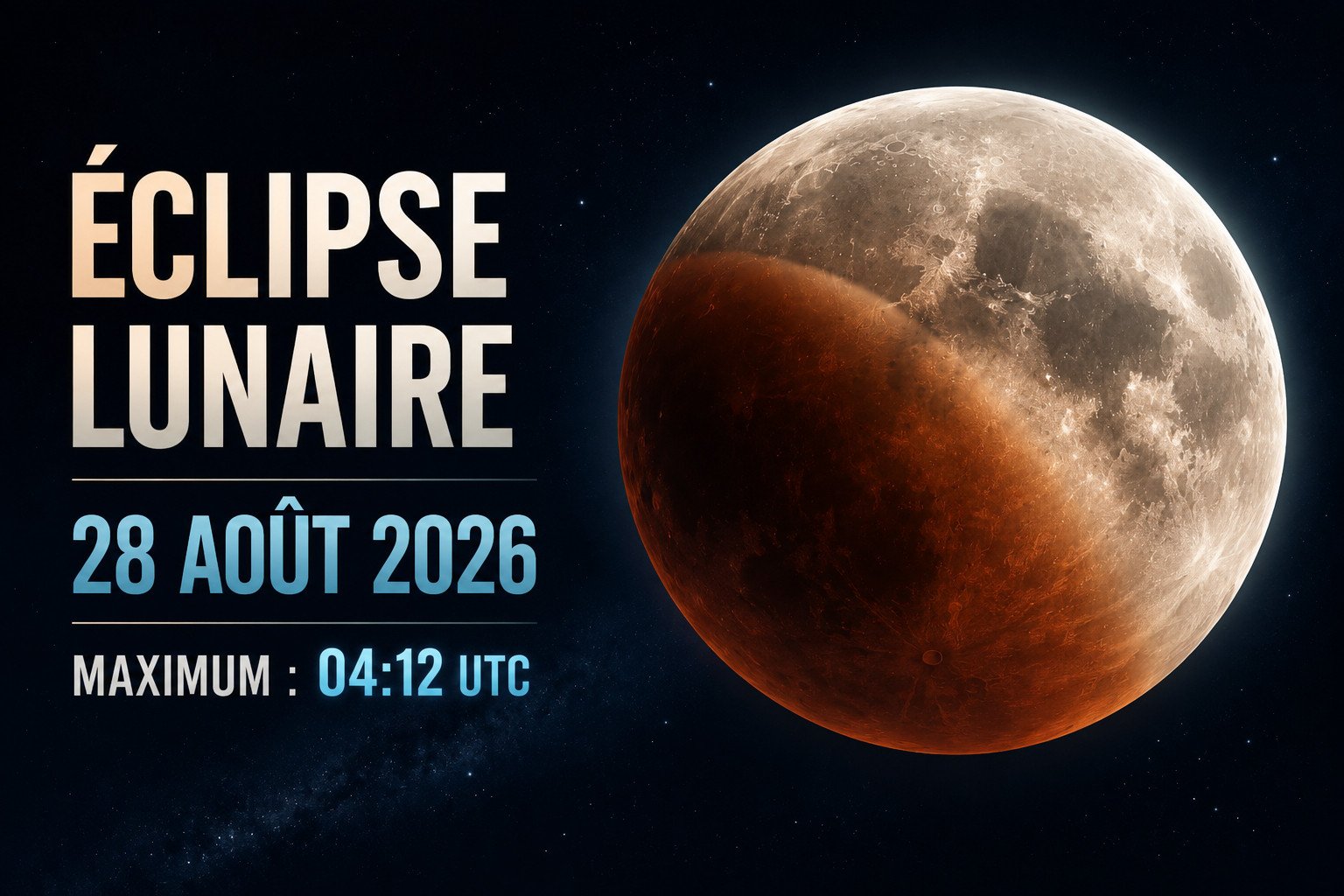 Éclipse lunaire du 28 août 2026 : horaires, visibilité mondiale et au Maroc
